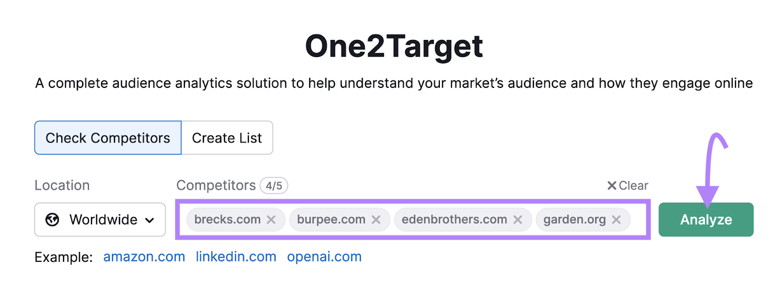 One2Target tool search bar