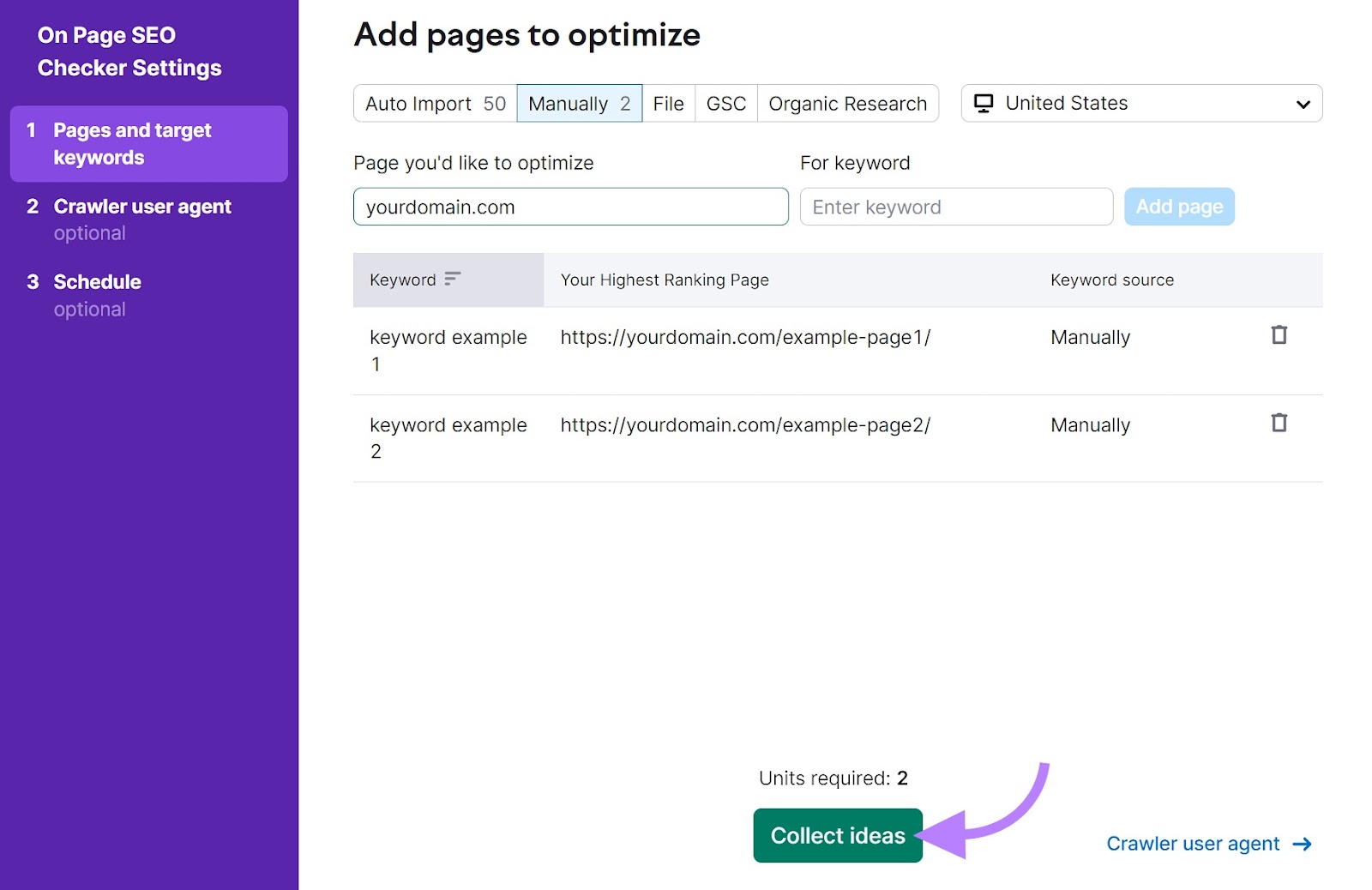 add pages and keywords to setup